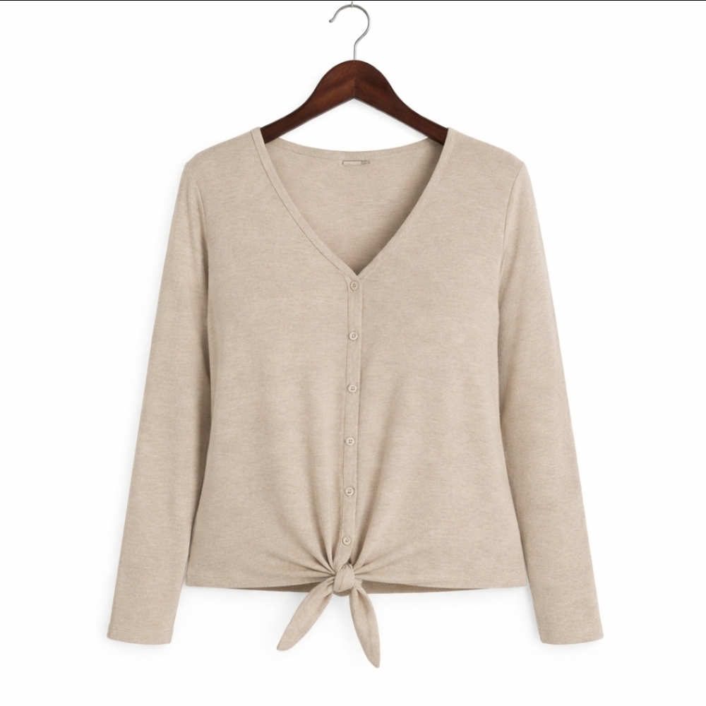 Absolutely Famous Beige Minimalist Criss Cross Back Sweater Sz M